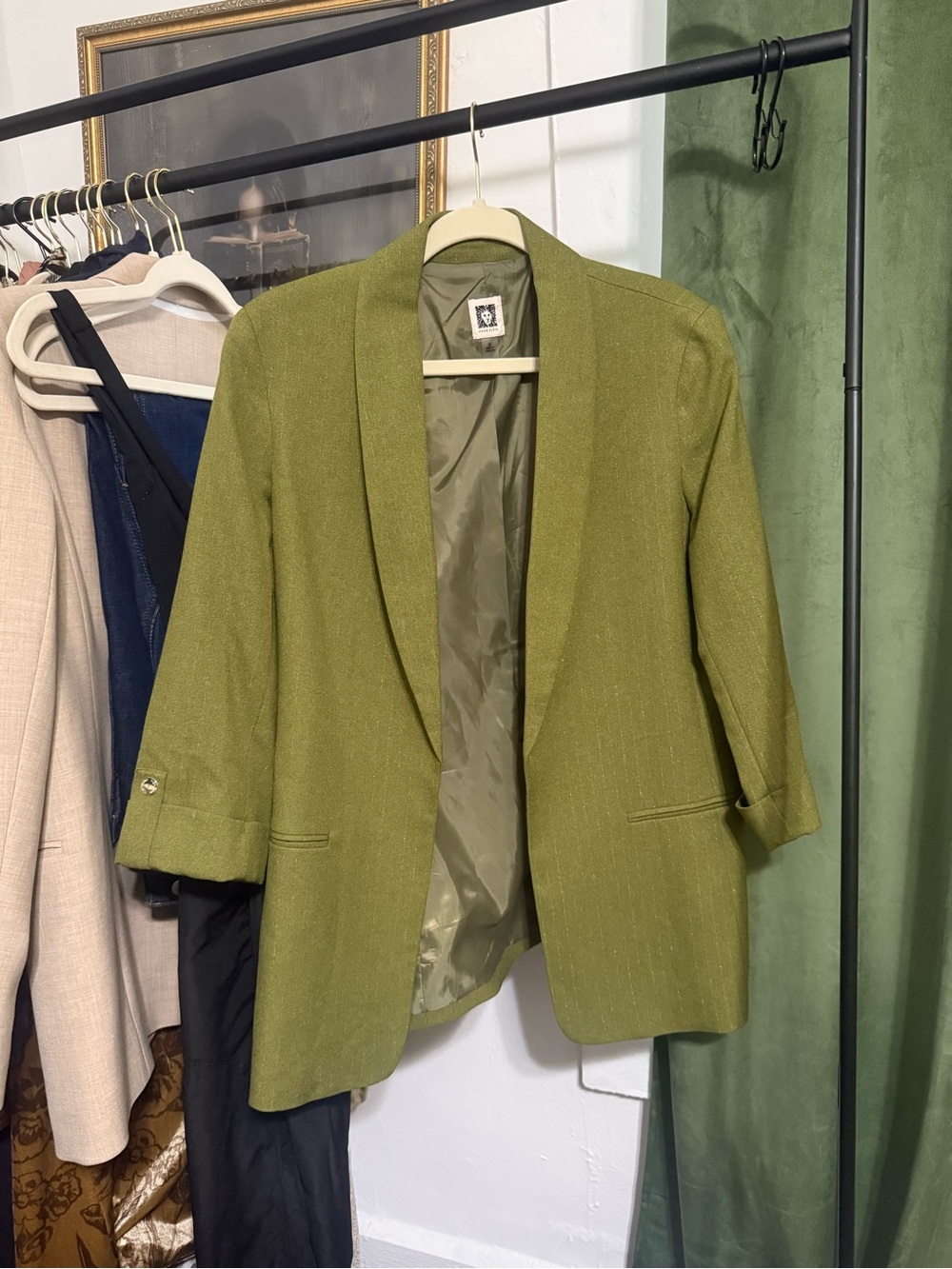 Anne Klein Olive Green Open-Front Blazer